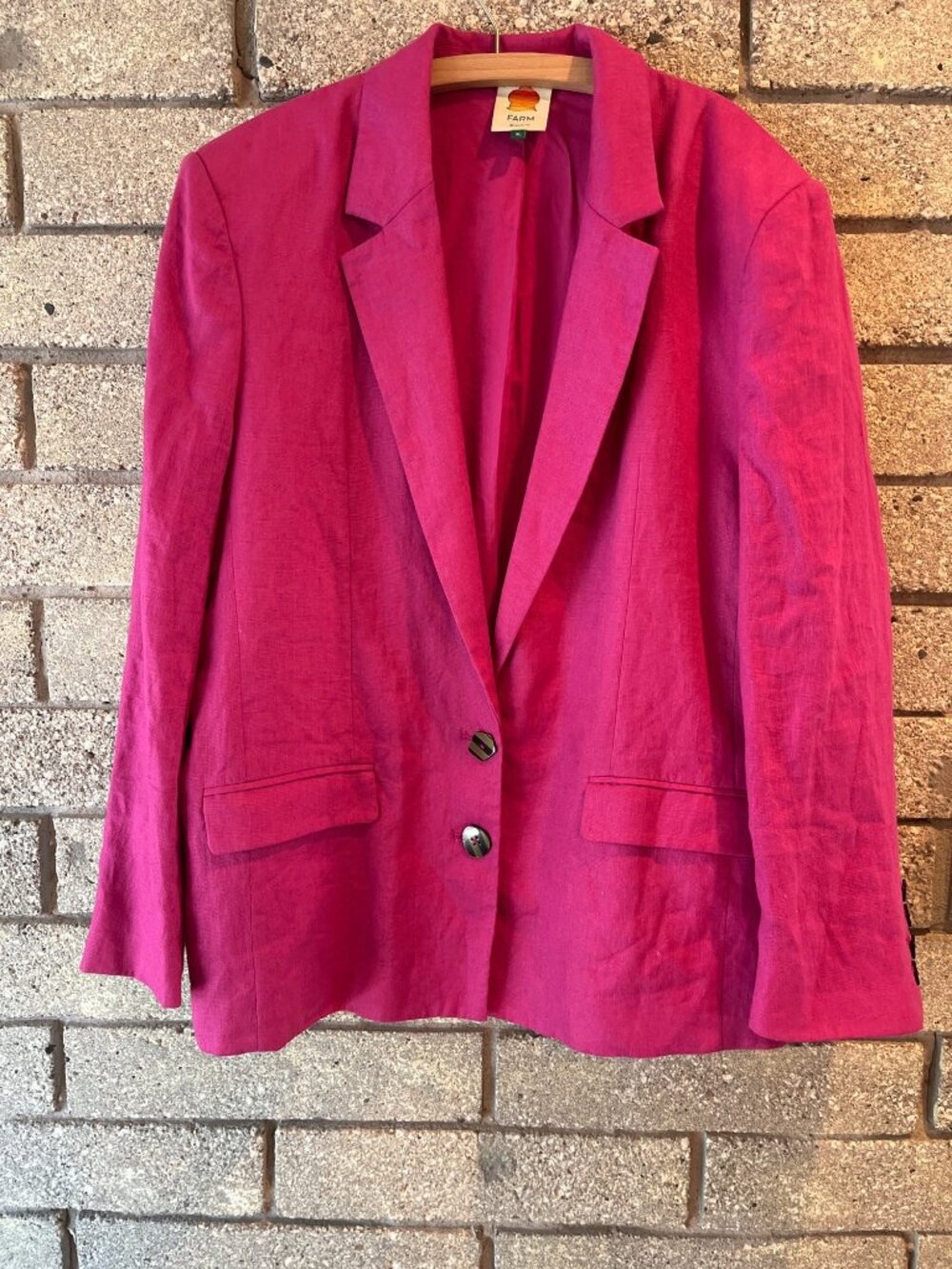 Farm Rio Womens Fuchsia Linen Blazer Jacket XL W Button Accents 100% linen
